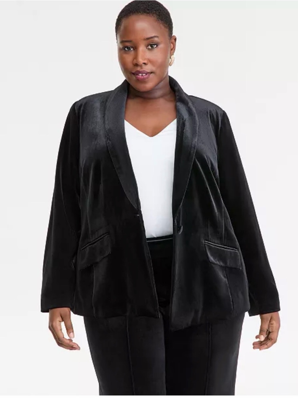 I.N.C. International Concepts Black Velvet Single-Button Blazer 2X